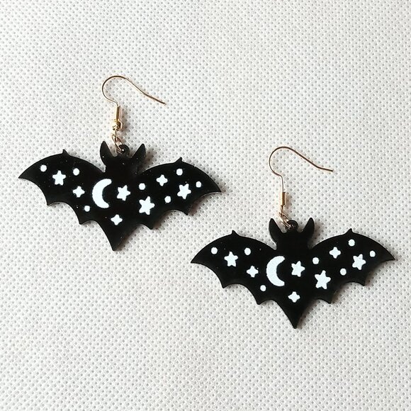 Moonbies Accessories Jewelry - Halloween Bat Moon & Stars Earrings, Ladies Earrings